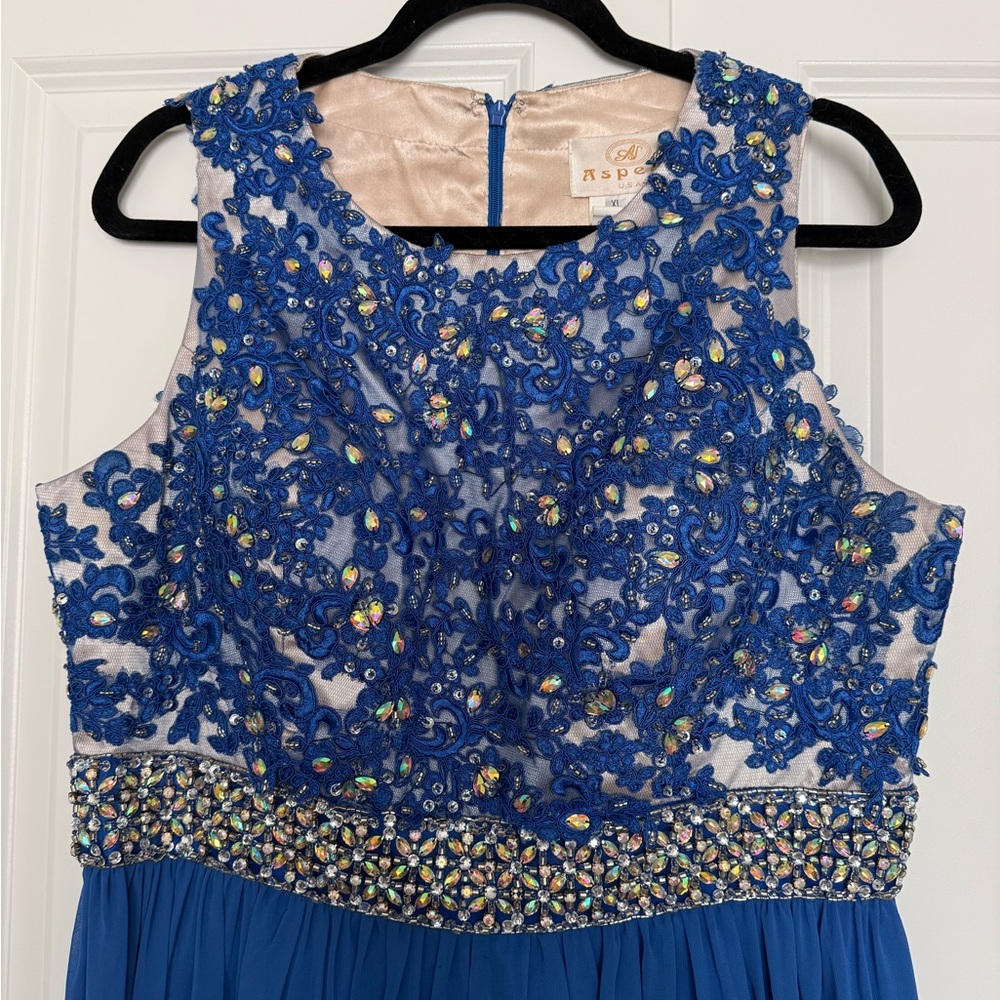 Blue Dress with Beaded Embellishments